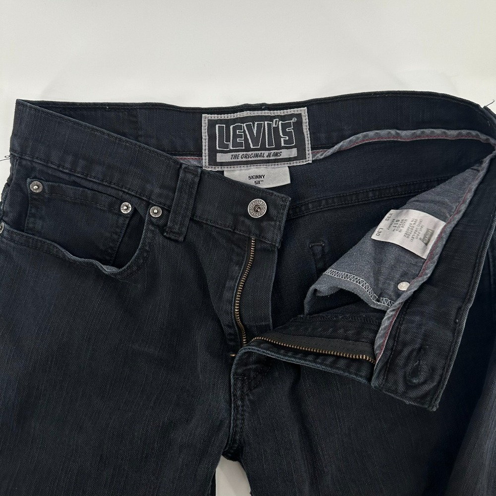 Levi's 511 Skinny Jeans Mens 33x30 Black Stretch Denim Mid Rise 5 Pockets Street - Picture 5 of 10